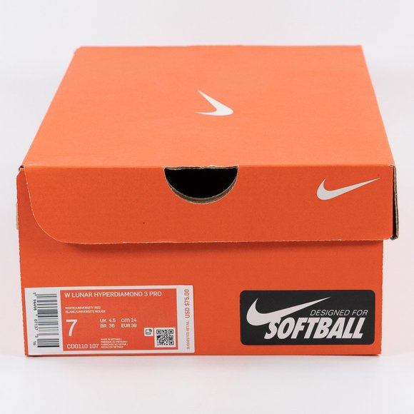 Nike Women's Lunar Hyperdiamond 3 Pro 'White Red' CD0110-1067 Softball Cleats - Picture 10 of 11